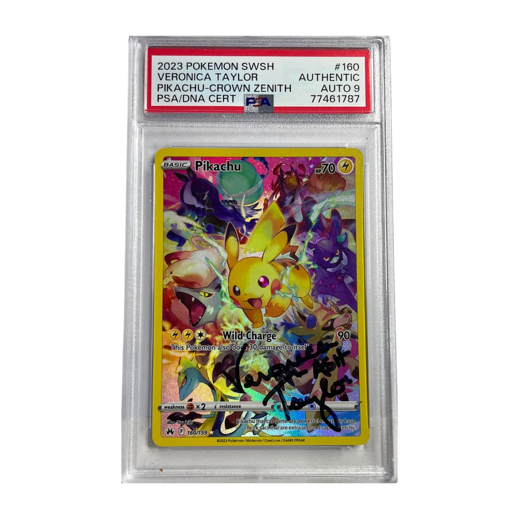 Pikachu 160/159 Pokemon Crown Zenith Secret Rare PSA AUTO 9 Veronica Taylor