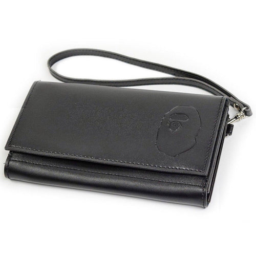 Bape Black Vegan Leather Wallet With Strap
